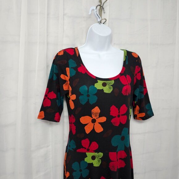LuLaRoe Black Multi-Color Floral Maxi Dress Tee Boho Retro Grunge M - Picture 3 of 10